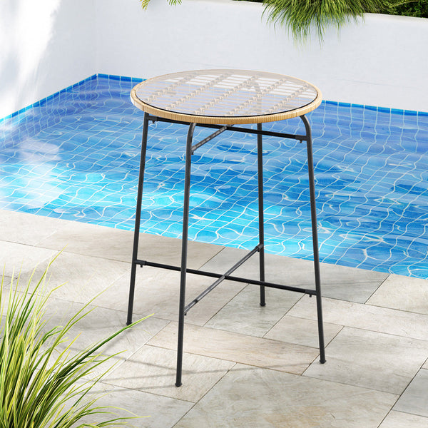 Gardeon Outdoor Bar Table Wicker Dining Bistro Patio Balcony Glass Steel Bar Tables