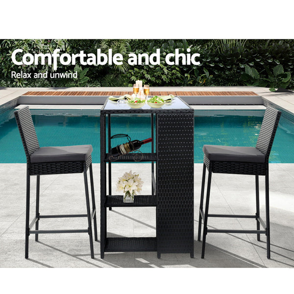 Gardeon 3 Pcs Outdoor Bar Table Stools Set Patio Furniture Dining Chairs Wicker Patio Furniture Sets
