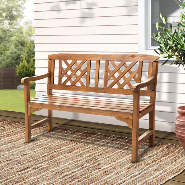 Gardeon Garden Bench 2 Seat Patio Furniture Timber Outdoor Lounge Chair Natural Patio Benches