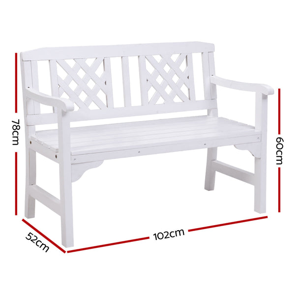 Gardeon Garden Bench 2 Seat Patio Furniture Timber Outdoor Lounge Chair White Patio Benches