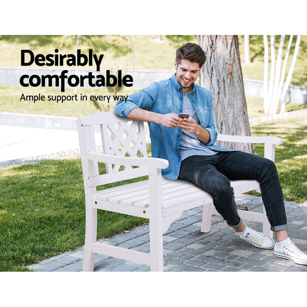 Gardeon Garden Bench 2 Seat Patio Furniture Timber Outdoor Lounge Chair White Patio Benches