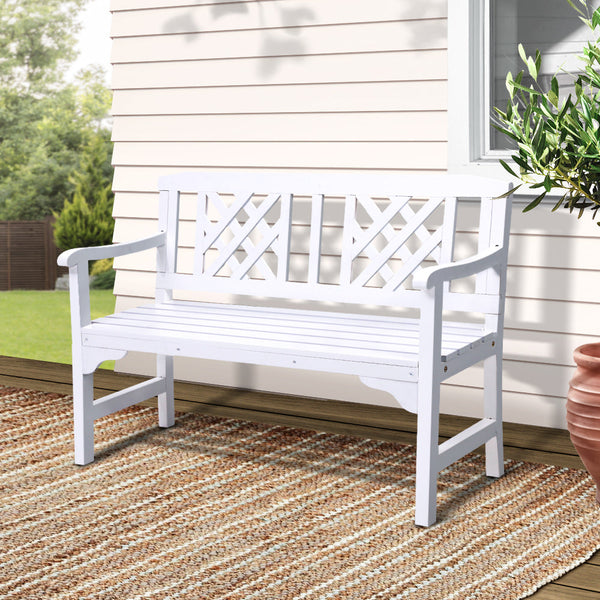 Gardeon Garden Bench 2 Seat Patio Furniture Timber Outdoor Lounge Chair White Patio Benches