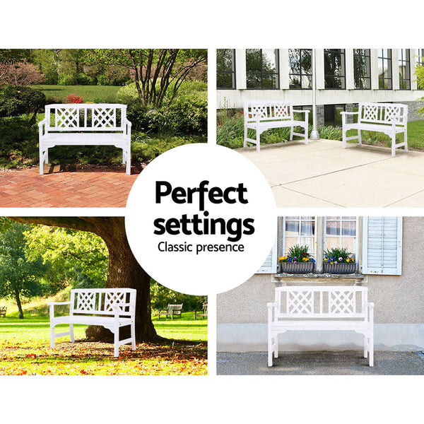 Gardeon Garden Bench 2 Seat Patio Furniture Timber Outdoor Lounge Chair White Patio Benches