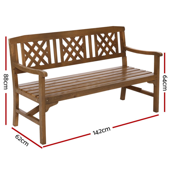 Gardeon Garden Bench 3 Seat Patio Furniture Timber Outdoor Lounge Chair Natural Patio Benches