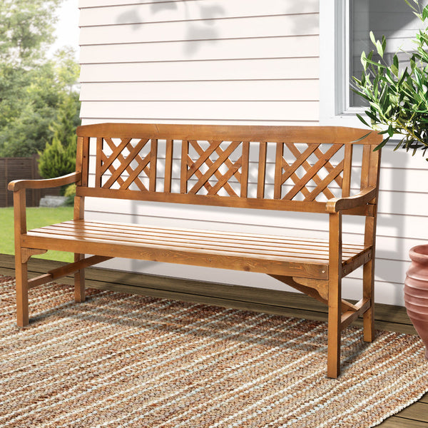 Gardeon Garden Bench 3 Seat Patio Furniture Timber Outdoor Lounge Chair Natural Patio Benches