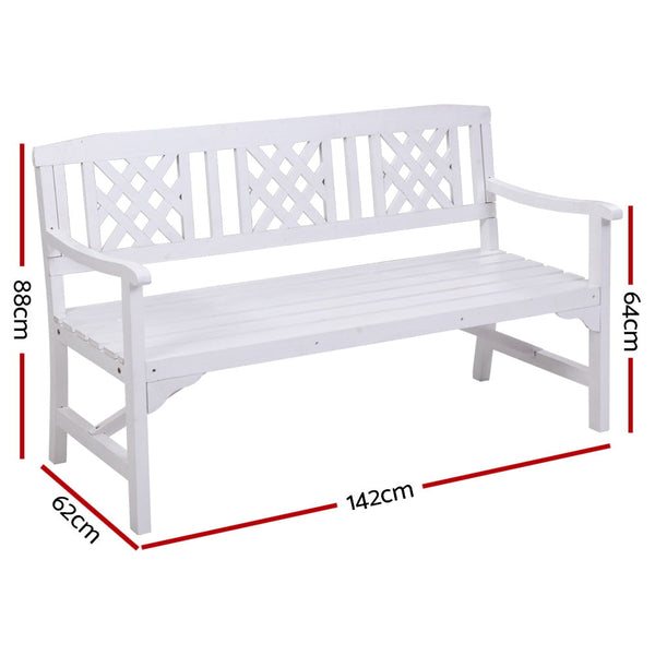 Gardeon Garden Bench 3 Seat Patio Furniture Timber Outdoor Lounge Chair White Patio Benches