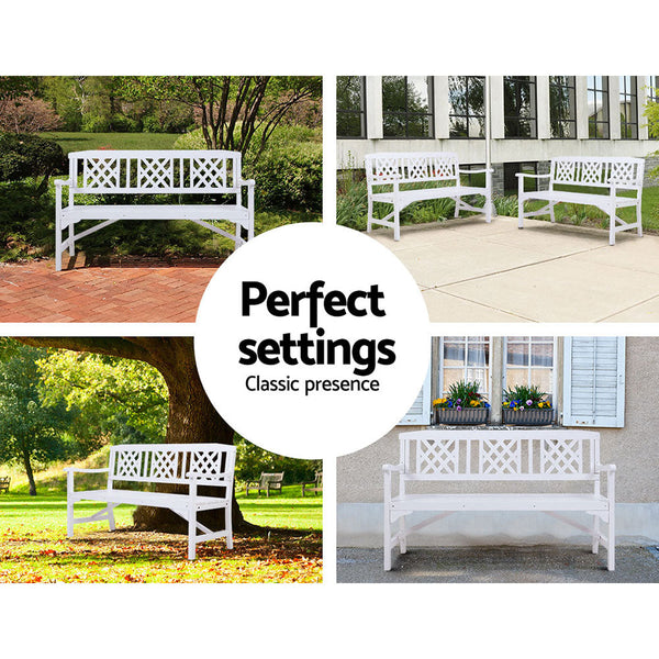 Gardeon Garden Bench 3 Seat Patio Furniture Timber Outdoor Lounge Chair White Patio Benches