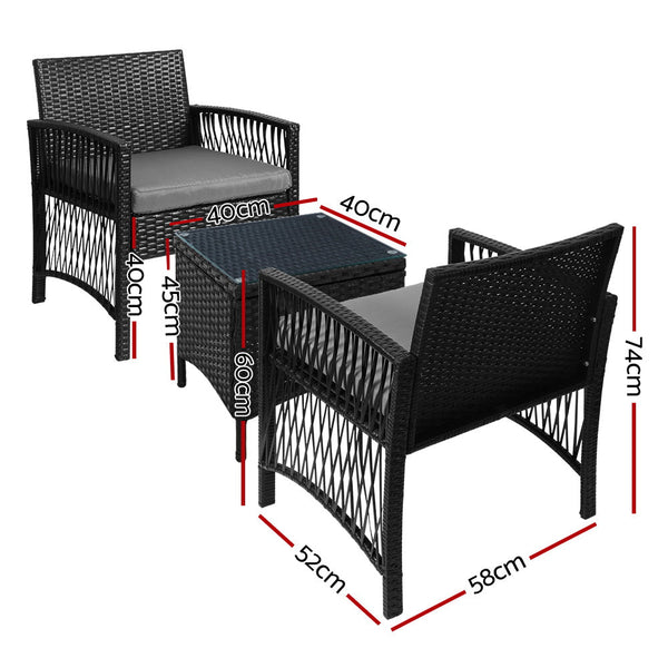 Gardeon Patio Furniture Outdoor Bistro Set Dining Chairs Setting 3 Piece Wicker Patio Furniture Sets