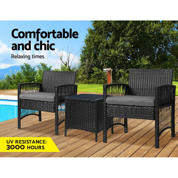 Gardeon Patio Furniture Outdoor Bistro Set Dining Chairs Setting 3 Piece Wicker Patio Furniture Sets