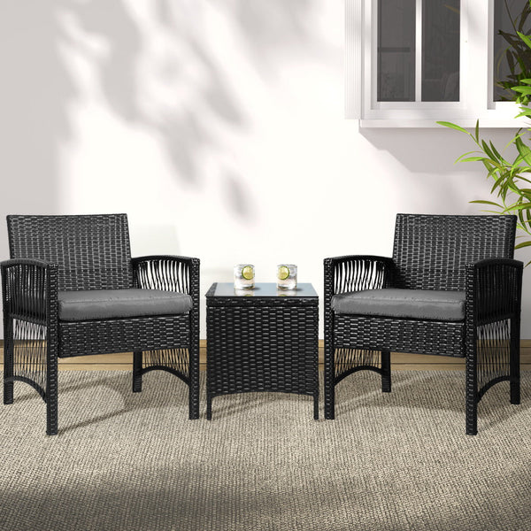 Gardeon Patio Furniture Outdoor Bistro Set Dining Chairs Setting 3 Piece Wicker Patio Furniture Sets