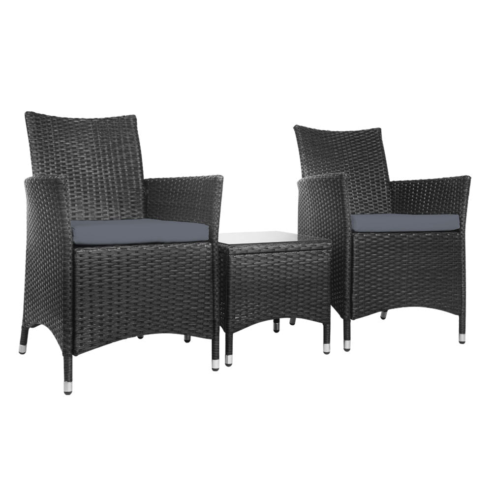 Gardeon 3 Piece Wicker Outdoor Furniture Set Black Patio Furniture Sets