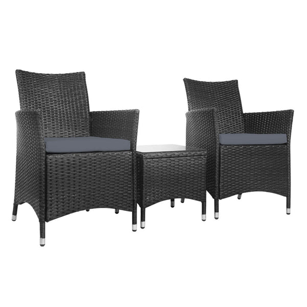 Gardeon 3 Piece Wicker Outdoor Furniture Set Black Patio Furniture Sets