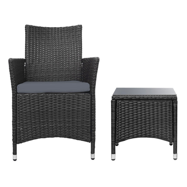 Gardeon 3 Piece Wicker Outdoor Furniture Set Black Patio Furniture Sets