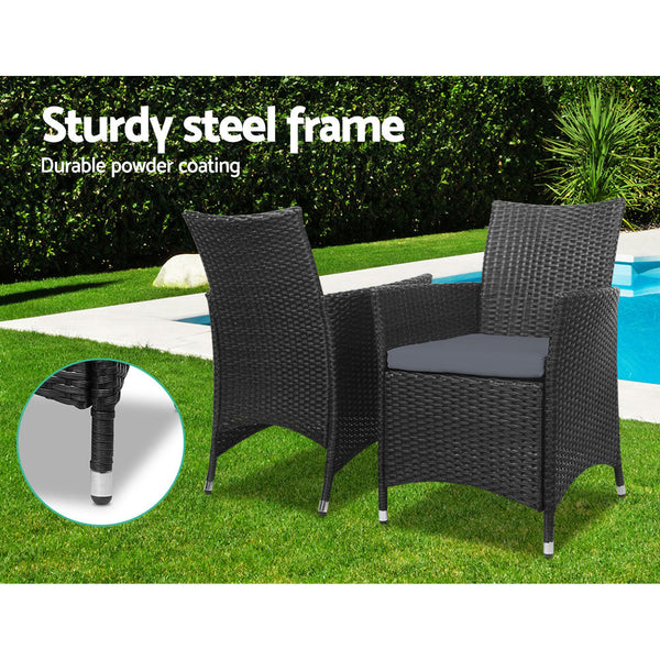 Gardeon 3 Piece Wicker Outdoor Furniture Set Black Patio Furniture Sets