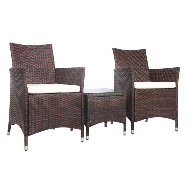 Gardeon 3 Piece Wicker Outdoor Furniture Set Brown Patio Furniture Sets