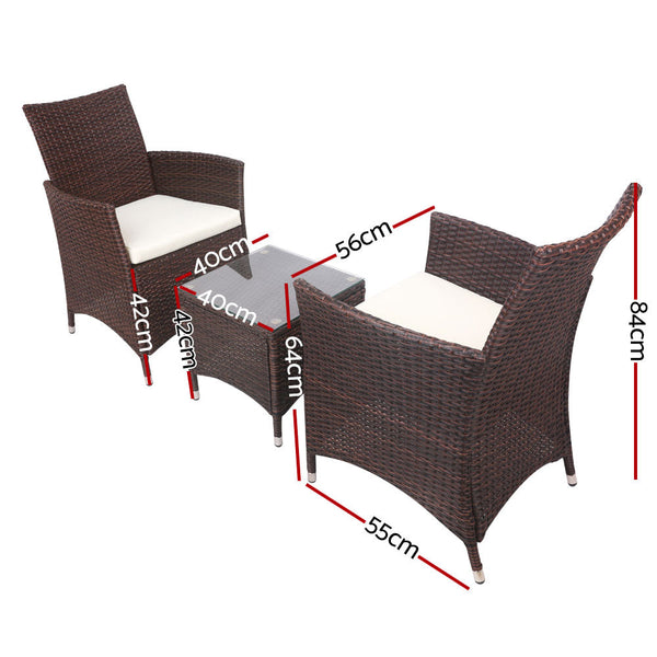 Gardeon 3 Piece Wicker Outdoor Furniture Set Brown Patio Furniture Sets