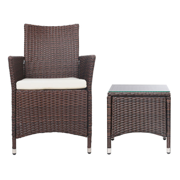 Gardeon 3 Piece Wicker Outdoor Furniture Set Brown Patio Furniture Sets