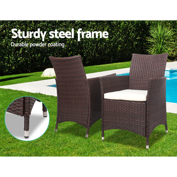 Gardeon 3 Piece Wicker Outdoor Furniture Set Brown Patio Furniture Sets