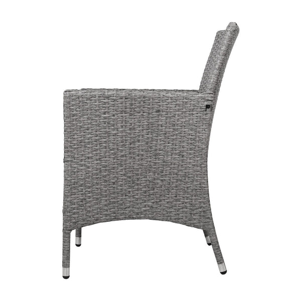 Gardeon 3 Piece Wicker Outdoor Chair Side Table Furniture Set - Grey