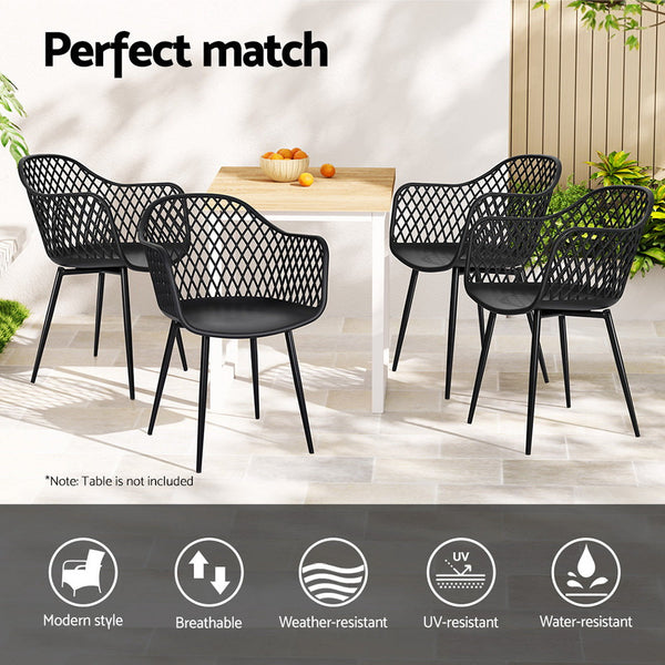 Gardeon 4Pc Outdoor Dining Chairs Pp Lounge Patio Furniture Garden Black Patio Chairs