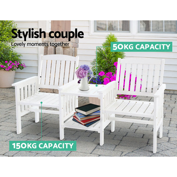 Gardeon Garden Bench Chair Table Loveseat Outdoor Furniture Patio Park White Patio Benches