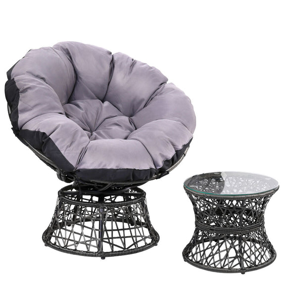 Gardeon Outdoor Papasan Chairs Table Lounge Setting Patio Furniture Wicker Black Patio Furniture Sets