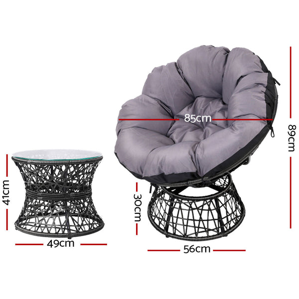 Gardeon Outdoor Papasan Chairs Table Lounge Setting Patio Furniture Wicker Black Patio Furniture Sets