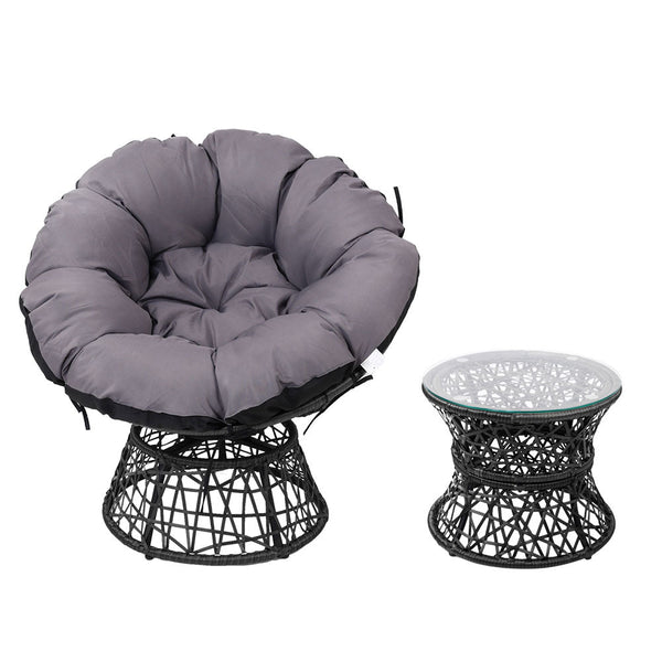Gardeon Outdoor Papasan Chairs Table Lounge Setting Patio Furniture Wicker Black Patio Furniture Sets