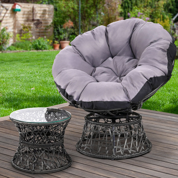 Gardeon Outdoor Papasan Chairs Table Lounge Setting Patio Furniture Wicker Black Patio Furniture Sets