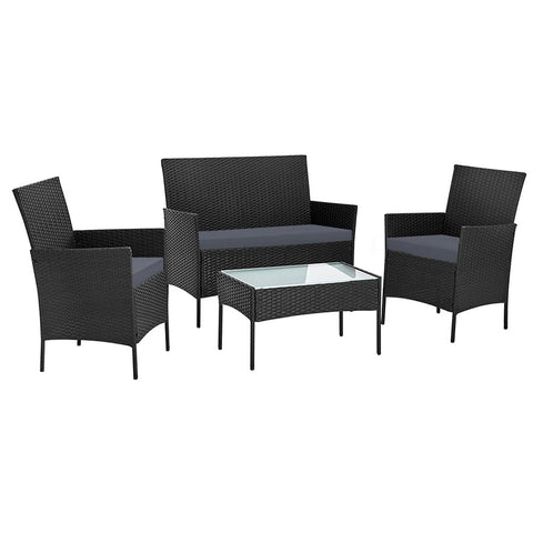 Gardeon Outdoor Furniture Lounge Setting Wicker Patio Dining W/Storage Cover Black