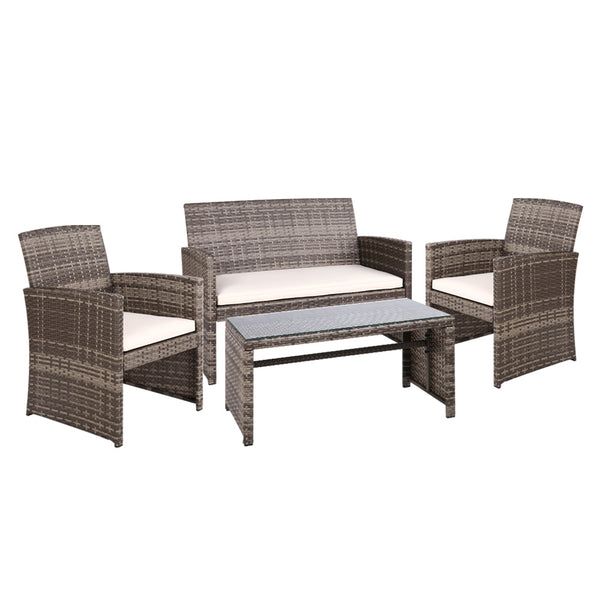 Gardeon Set Of 4 Outdoor Lounge Setting Rattan Patio Wicker Dining Mixed Grey Outdoor Dining Sets