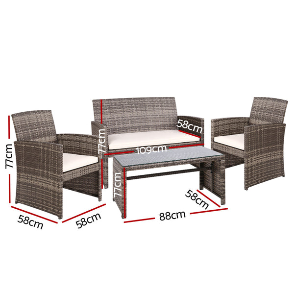 Gardeon Set Of 4 Outdoor Lounge Setting Rattan Patio Wicker Dining Mixed Grey Outdoor Dining Sets