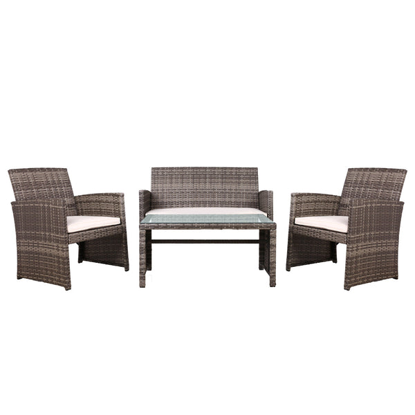 Gardeon Set Of 4 Outdoor Lounge Setting Rattan Patio Wicker Dining Mixed Grey Outdoor Dining Sets