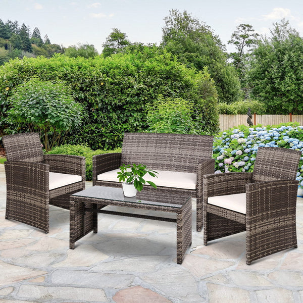 Gardeon Set Of 4 Outdoor Lounge Setting Rattan Patio Wicker Dining Mixed Grey Outdoor Dining Sets
