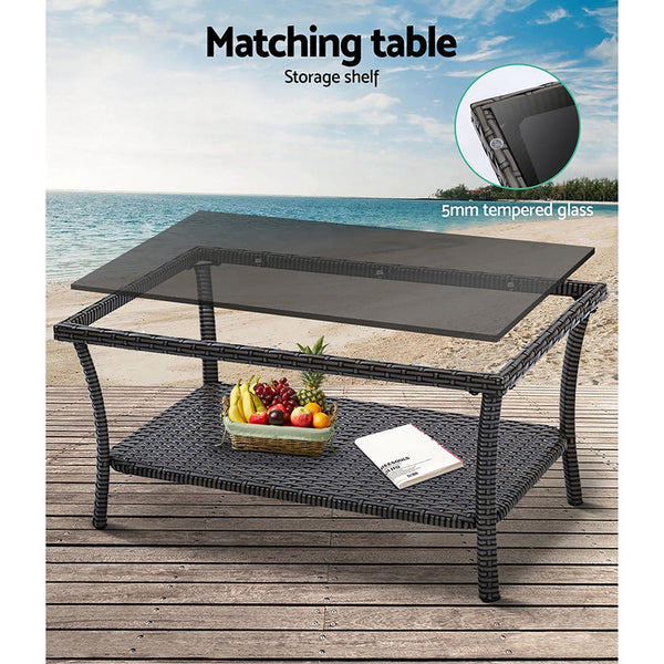 Gardeon Outdoor Furniture Dining Set Lounge Setting Rattan Patio Grey