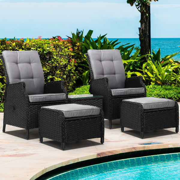 Gardeon Recliner Chairs Sun Lounge Setting Outdoor Furniture Patio Garden Wicker Patio Chairs
