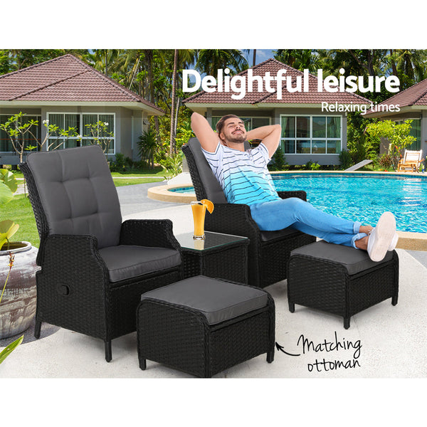 Gardeon Recliner Chairs Sun Lounge Setting Outdoor Furniture Patio Garden Wicker Patio Chairs