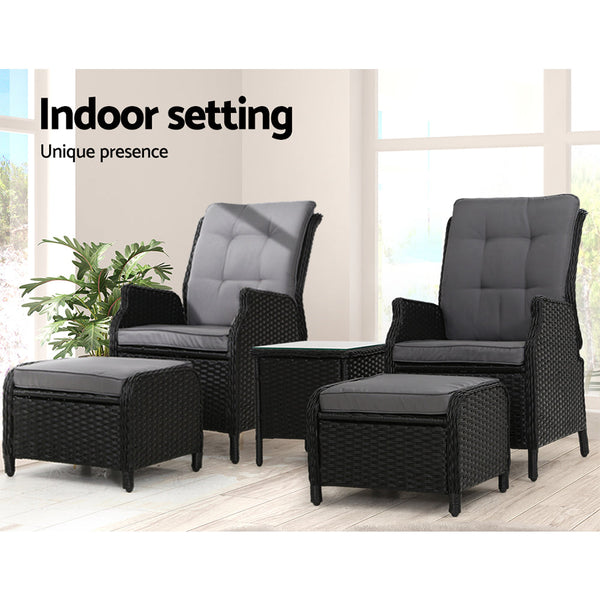 Gardeon Recliner Chairs Sun Lounge Setting Outdoor Furniture Patio Garden Wicker Patio Chairs