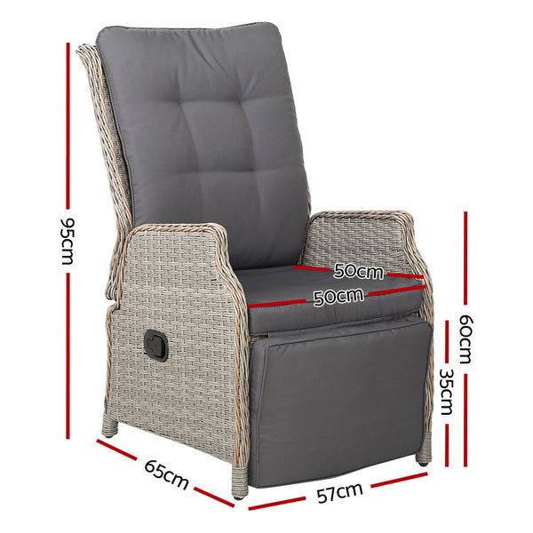 Gardeon Set Of 2 Recliner Chairs Sun Lounge Outdoor Furniture Setting Patio Wicker Sofa Grey Patio Chairs