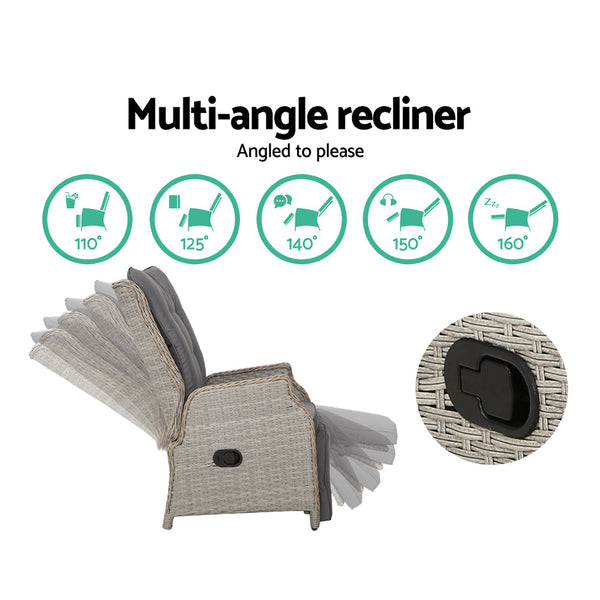 Gardeon Set Of 2 Recliner Chairs Sun Lounge Outdoor Furniture Setting Patio Wicker Sofa Grey Patio Chairs