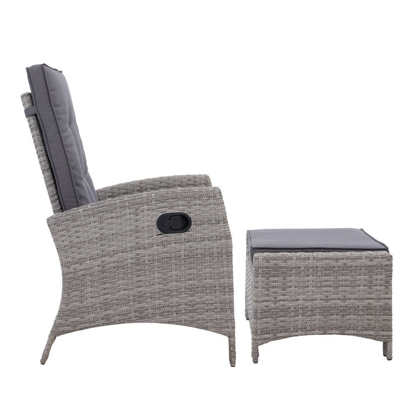 Gardeon Sun Lounge Recliner Chair Wicker Lounger Sofa Day Bed Outdoor Furniture Patio Garden Cushion Ottoman Grey