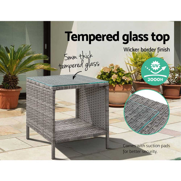 Gardeon Side Table Coffee Patio Outdoor Furniture Rattan Desk Indoor Garden Grey Patio & Garden Tables
