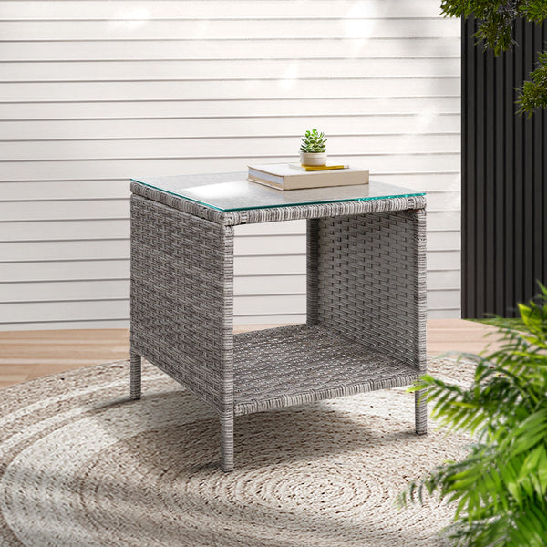 Gardeon Side Table Coffee Patio Outdoor Furniture Rattan Desk Indoor Garden Grey Patio & Garden Tables