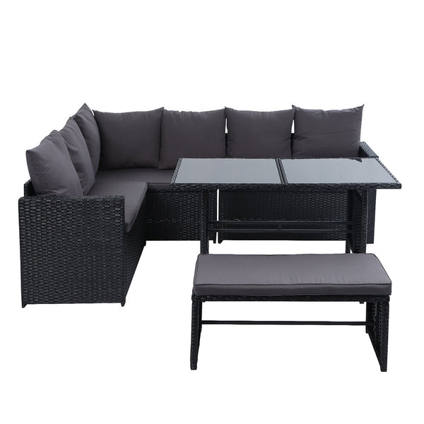 Gardeon Outdoor Furniture Dining Setting Sofa Lounge Wicker 8 Seater Black
