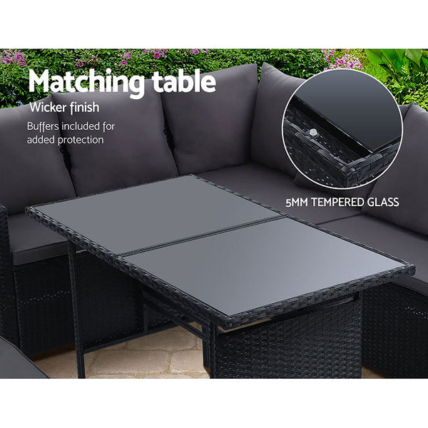 Gardeon Outdoor Furniture Dining Setting Sofa Lounge Wicker 8 Seater Black