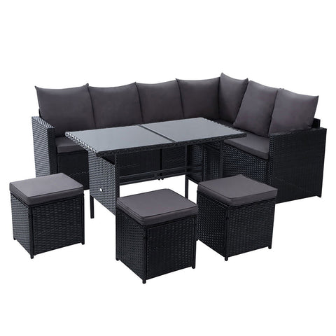 Gardeon Outdoor Furniture Dining Setting Sofa Wicker 9 Seater Storage Cover Black