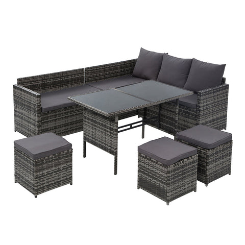 Gardeon Outdoor Furniture Dining Setting Sofa Wicker 9 Seater Storage Cover Mixed Grey
