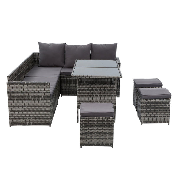 Gardeon Outdoor Furniture Dining Setting Sofa Wicker 9 Seater Storage Cover Patio Furniture Sets