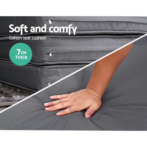 Gardeon Outdoor Lounge Setting Patio Furniture Sofa Wicker Garden Rattan Day Bed Grey Patio Chairs