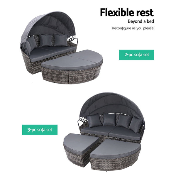 Gardeon Outdoor Lounge Setting Patio Furniture Sofa Wicker Garden Rattan Day Bed Grey Patio Chairs